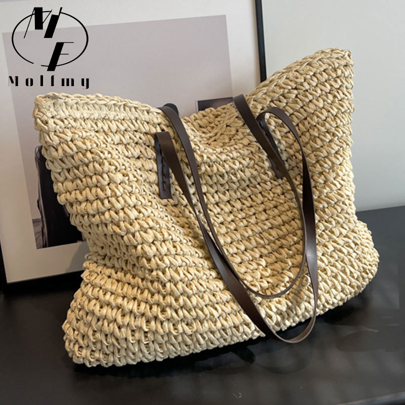 Linen Bag Bulk - Straw Woven Tote Bags Casual Large