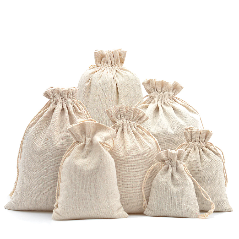 Linen Bag Bulk - 10pcs Cotton Linen Drawstring Gift Bag